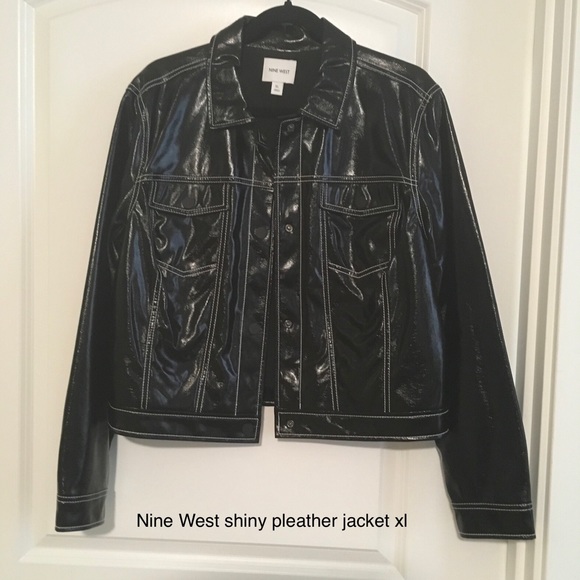 Nine West black faux leather trucker jacket